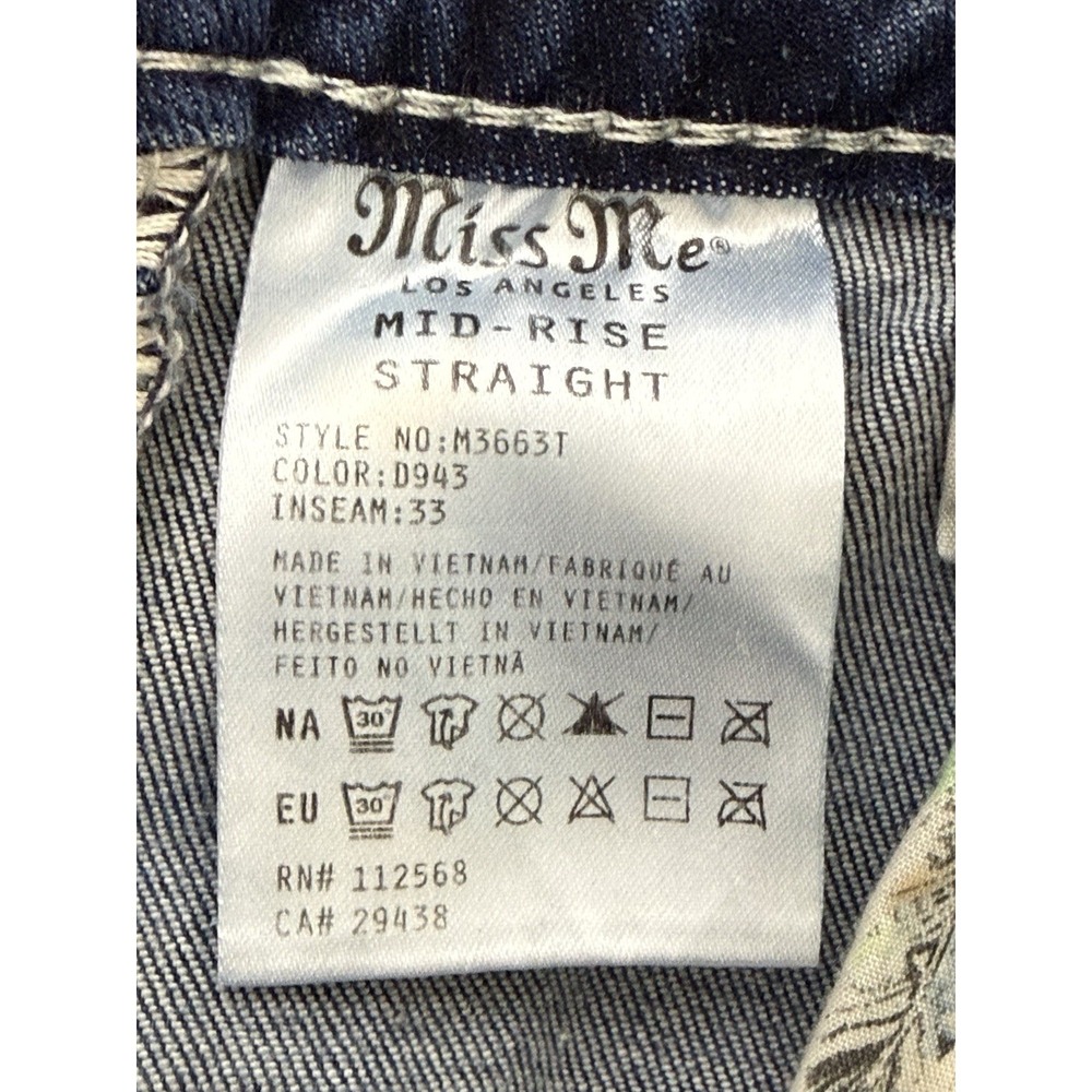 Miss Me Jeans Womens 27 Blue Mid Rise Straight Embroidered Pockets Medium Wash - Picture 5 of 6